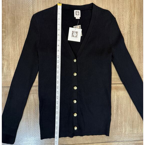 NWT Anne Klein Black Ribbed Long Sleeve Button Up Sweater Top Womens Size Small - Picture 9 of 14